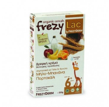 Frezyderm Frezylac Cereal Βρεφική Βιολογική Κρέμα Δημητριακά Με Γάλα Και Φρούτα Μήλο-μπανάνα-πορτοκάλι 200g