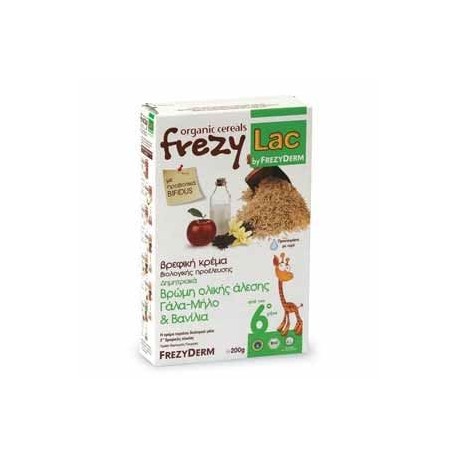 Frezyderm Frezylac Cereal Βρεφική Βιολογική Κρέμα Βρώμης Ολικής Άλεσης Με Γάλα, Μήλο Και Βανίλια 200g
