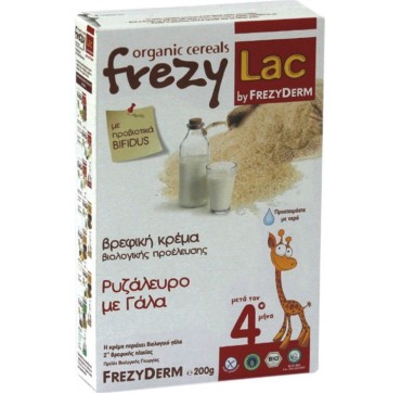 Frezyderm Frezylac Cereal Βρεφική Βιολογική Κρέμα Ρυζάλευρο Με Γάλα Και Βανίλια 200g