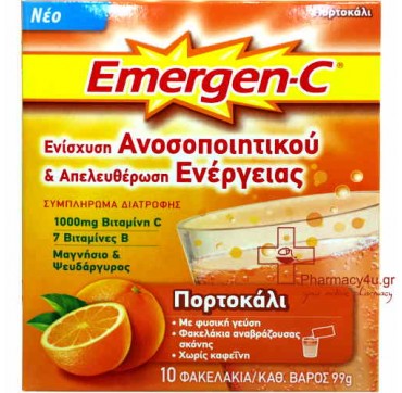 Pfizer Emergen-c Βιταμίνη C 1000mg Με Φευση Πορτοκάλι 10 Φακελάκια 99g