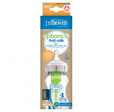 DR BROWN'S NATURAL FLOW OPTIONS+ ANTI-COLIC ΓΥΑΛΙΝΟ ΜΠΙΜΠΕΡΟ ΜΕ ΦΑΡΔΥ ΛΑΙΜΟ WB91700 270ML 