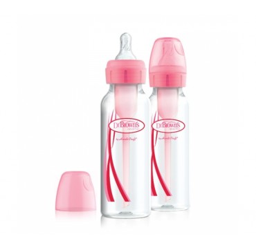 DR BROWN'S NATURAL FLOW OPTIONS+ ANTI-COLIC ΡΟΖ ΠΛΑΣΤΙΚΟ ΜΠΙΜΠΕΡΟ ΜΕ ΦΑΡΔΥ ΛΑΙΜΟ 2Χ270ML