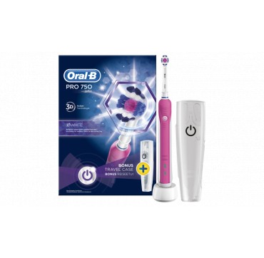 Oral-b Pro 750 3d White Pink + Bonus Travel Case 1tmx