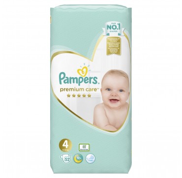 PAMPERS PREMIUM CARE JUMBO BOX No4 (9-14kg) 52 TMX. PAMPERS PREMIUM CARE JUMBO BOX No4 (9-14kg) 52 TMX.