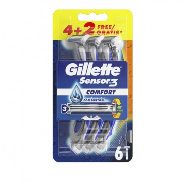 Gillette Sensor 3 Comfort Gel Ανδρικά Ξυραφάκια Μίας Χρήσης 4+2 Δώρο - 6τμχ