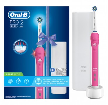 Oral-b Pro 2 2500 Pink With Gum Pressure Control Ηλεκτρική Οδοντόβουρτσα + Bonus Travel Case With 1tmx