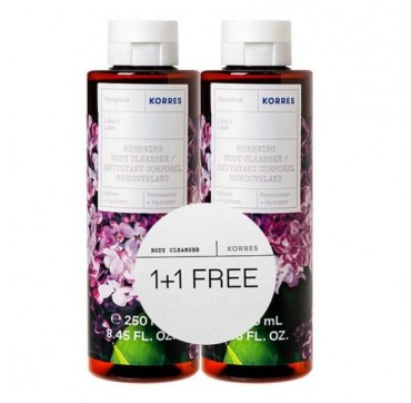 Korres 1+1 Δώρο Πακέτο Προσφοράς Renewing Body Cleanser Lilac Αφρόλουτρο Gel Πασχαλιά 2x250ml