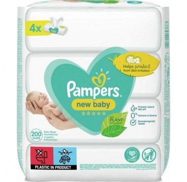 PAMPERS New Baby Wipes Μωρομάντηλα 4x50 Tεμάχια