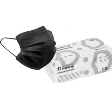 Masks.gr Ελληνική Χειρουργική Μάσκα Προσώπου 3ply Τύπου II Μαύρο 50τμχ