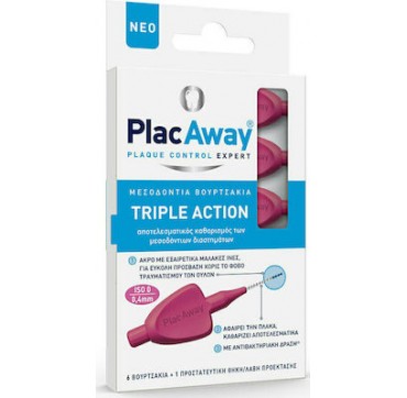 Plac Away Triple Action Μεσοδόντια Βουρτσάκια 0.4mm ISO 0 Ροζ 6τμχ