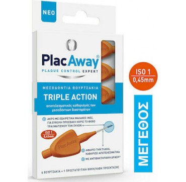 Plac Away Μεσοδόντια Βουρτσάκια Triple Action 0.45mm ISO 1 Πορτοκαλί 6τεμ