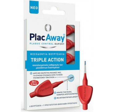 Plac Away Triple Action Μεσοδόντια Βουρτσάκια 0.5mm ISO 2 Κόκκινο 6τεμ