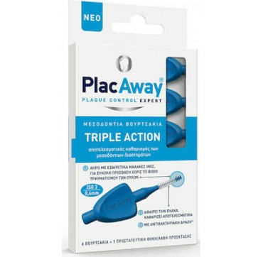Plac Away Triple Action Μεσοδόντια Βουρτσάκια 0.6mm ISO 3 Μπλε 6τεμ