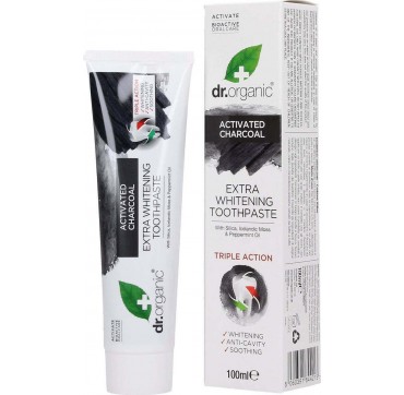 Dr Organic Extra Whitening Charcoal Toothpaste Οδοντόκρεμα με Ενεργό Άνθρακα & Φθόριο 100ml
