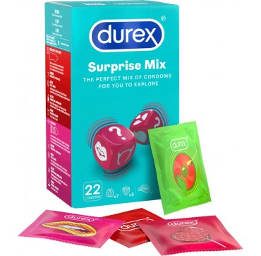 Durex Suprise Mix Ποικιλία 22 Προφυλακτικών για Πολύχρωμη & Διασκεδαστική Αλλαγή, 22τμχ