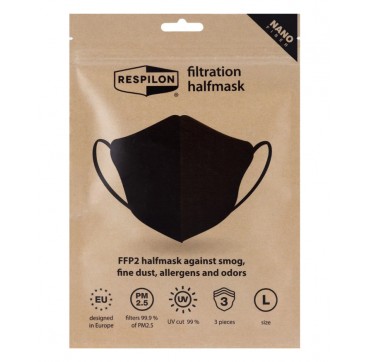 Respilon RespiPro Carbon Filtration Mask Μάσκα Προστασίας με Άνθρακα Μαύρο Χρώμα Large,3τμχ