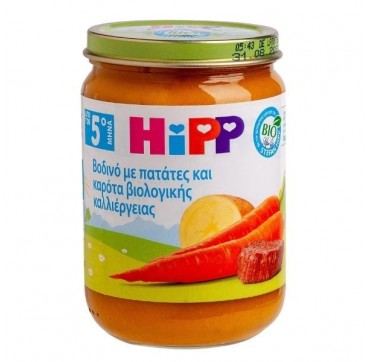 Hipp Bio Παιδική Τροφή Βοδινό Με Πατάτες Και Καρότα Βιολογικής Καλλιέργειας Από Τον 5ο Μήνα 190g