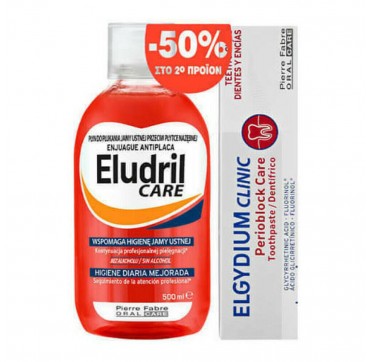Eludril Care Mouthwash 500ml & Elgydium Clinic Perioblock Toothpaste 75ml -50% στο 2ο Προϊόν