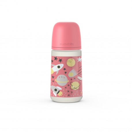 Suavinex Πλαστικό Μπιμπερό με Θηλή Σιλικόνης 3m+ Pink Space, 270ml