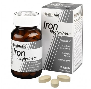 Health Aid Iron Bisglycinate With Vit C , 90Tabs