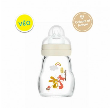 Mam Γυάλινο Μπιμπερό Feel Good με Θηλή Σιλικόνης (370SU)Μπέζ 0+ μηνών, 170ml