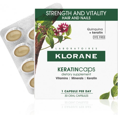 Klorane Keratin Caps Συμπλήρωμα Διατροφής με Κινίνη & Κερατίνη για Μαλλιά & Νύχια, 30caps