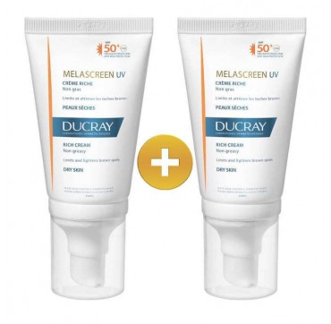 Ducray Melascreen UV SPF50+ Duo Pack (-40% ) Αντηλιακή Κρέμα Πλούσιας Υφής κατά των Καφέ Κηλίδων για Ξηρό Δέρμα 2x50ml