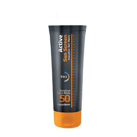 FREZYDERM ACTIVE SUN SCREEN SENSITIVE FACE - BODY SPF 50 ΕΝΕΡΓΗ ΑΝΤΗΛΙΑΚΗ ΠΡΟΣΤΑΣΙΑ ΓΙΑ ΠΡΟΣΩΠΟ & ΣΩΜΑ 150ML