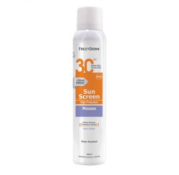 FREZYDERM SUNSCREEN MOUSSE spf30 face&body αντηλιακο προσωπου&σωματος 150ml + 50ml ΔΩΡΟ